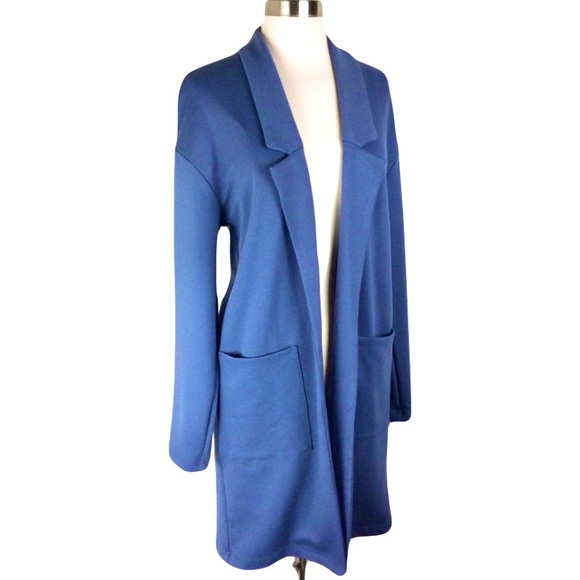 Leith Womens Trench Coat Lightweight Open-Front Blue Stretch - Picture 3 of 12